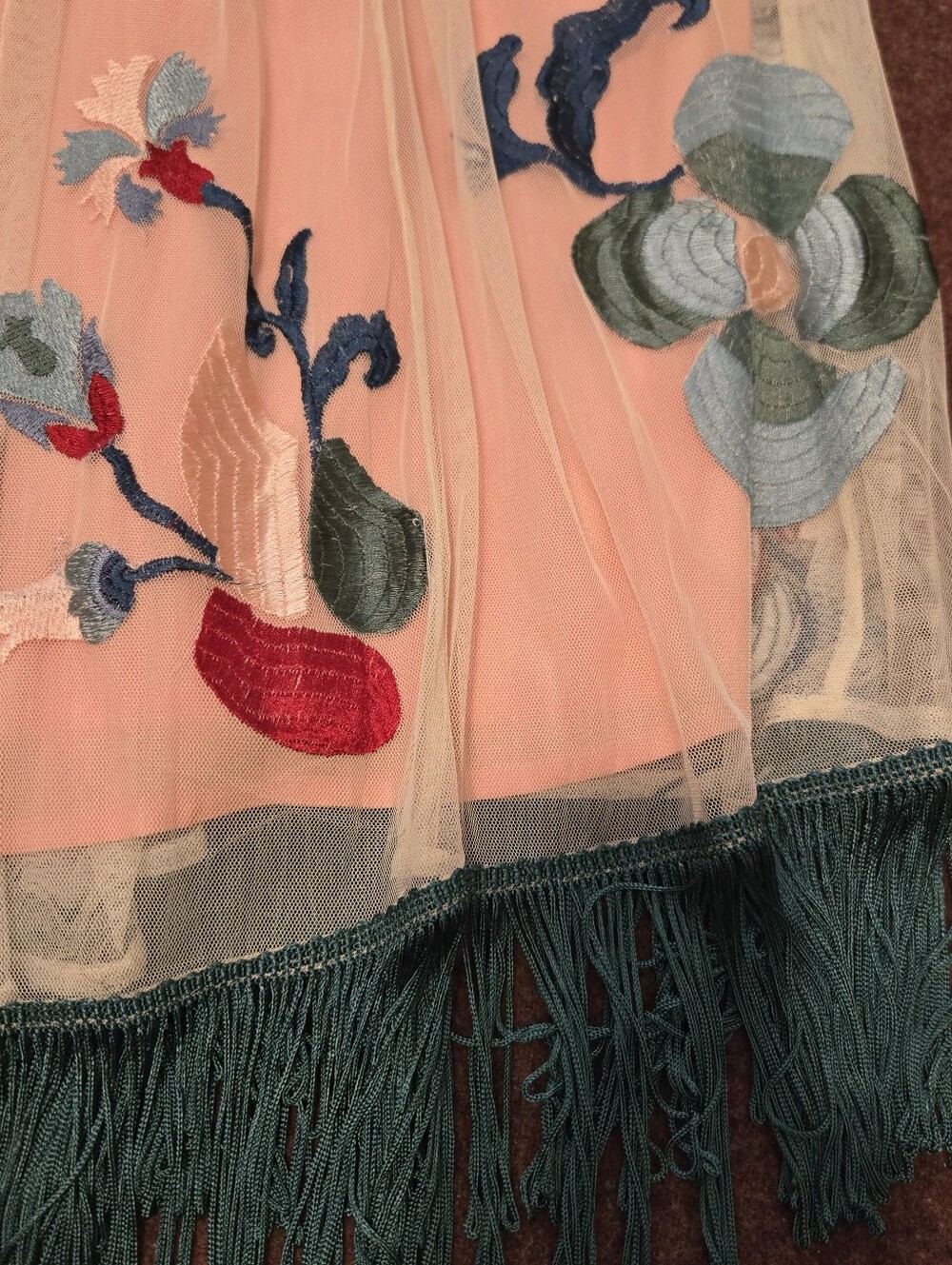 Anthropologie Akemi + Kin Fringed Tulle Skirt Pastel Peach Intricate Floral 12 - Picture 3 of 11
